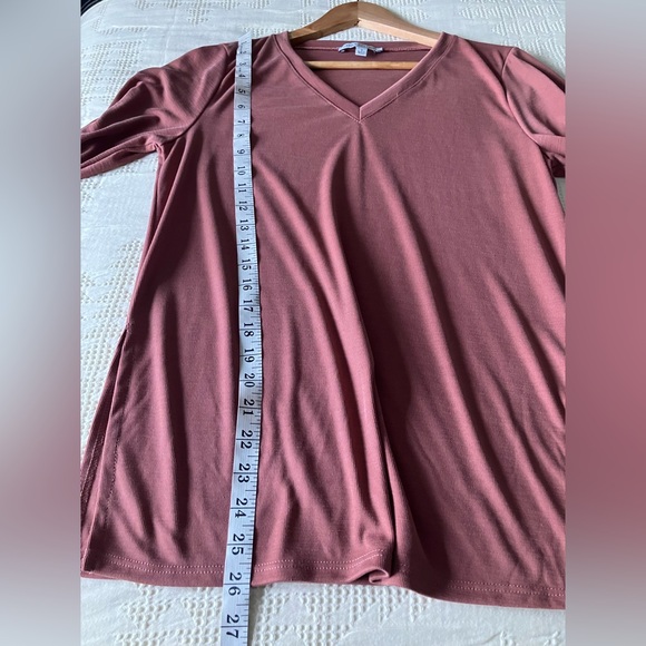 GREEN ENVELOPE Mauve Micro Ribbed V-Neck 3/4 Sleeve Top Size S - Picture 8 of 10